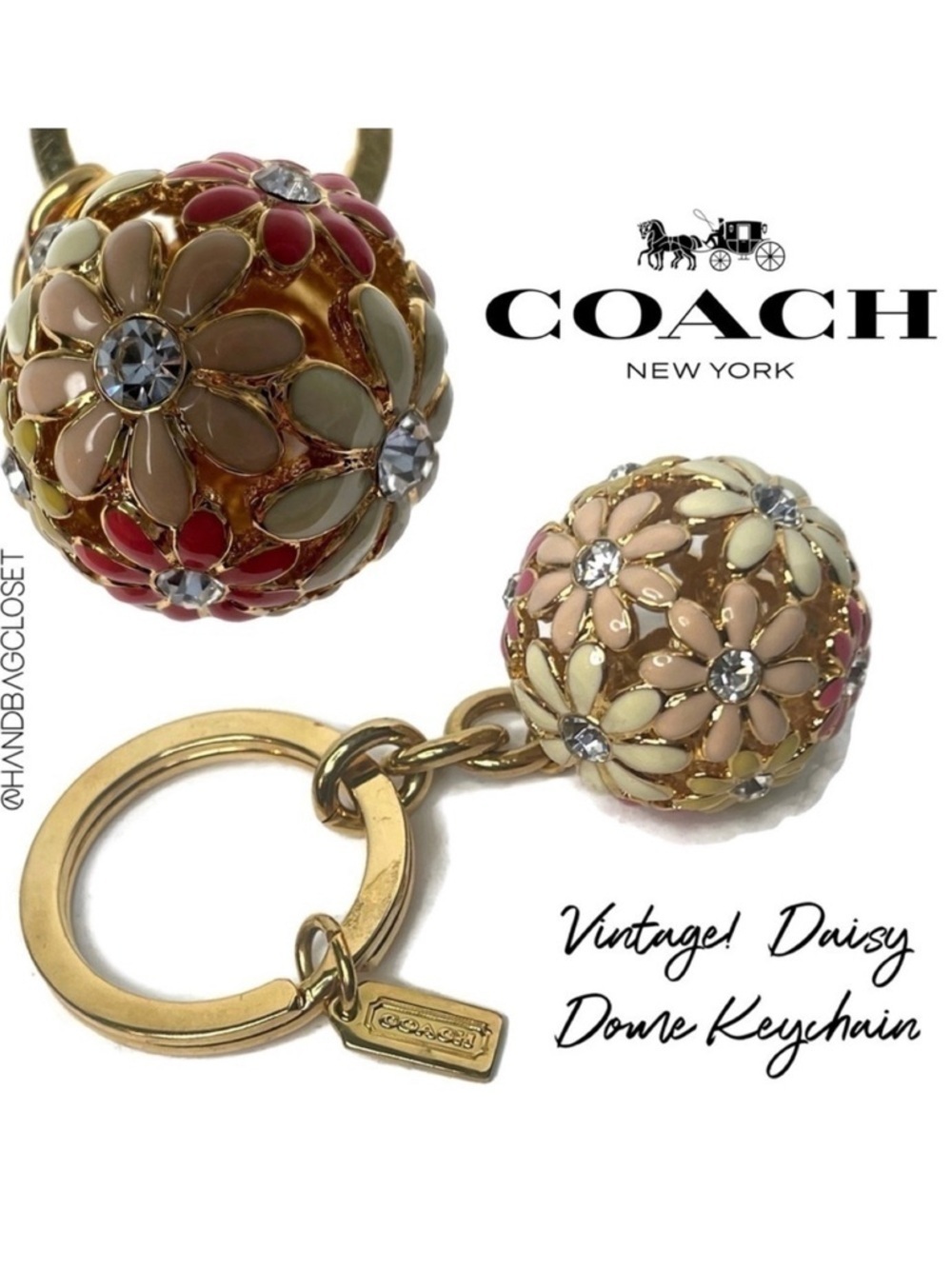 Coach Daisy Flower Dome Vintage Keychain